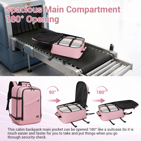 BPK2551 - Kono Flexibler Kabinen-Rucksack 30×20×40 – für 15,6"-Laptop, Koffer-Öffnung – perfekt für Urlaub, Geschäftsreisen & Pendeln – Rosa