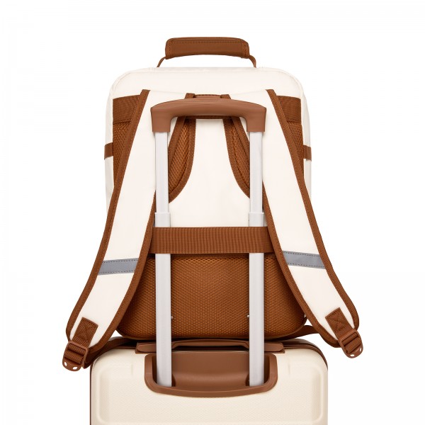 BPK2565 - Kono Colour-Block Organised Cabin Backpack 40×30×20 – Spacious, Clamshell, 15.6″ Laptop, Travel & Commute Ready - Beige and Brown