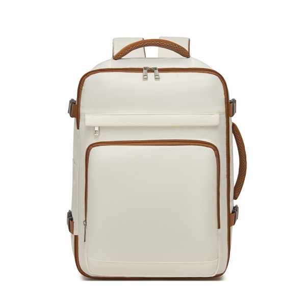 BPK2601- Kono Kabinen-Reiserucksack 40×20×30 cm – Wasserabweisend, Mehrere Fächer, Gepolstertes Laptopfach, Diebstahlsicher, Handgepäck-Tasche - Beige und Braun