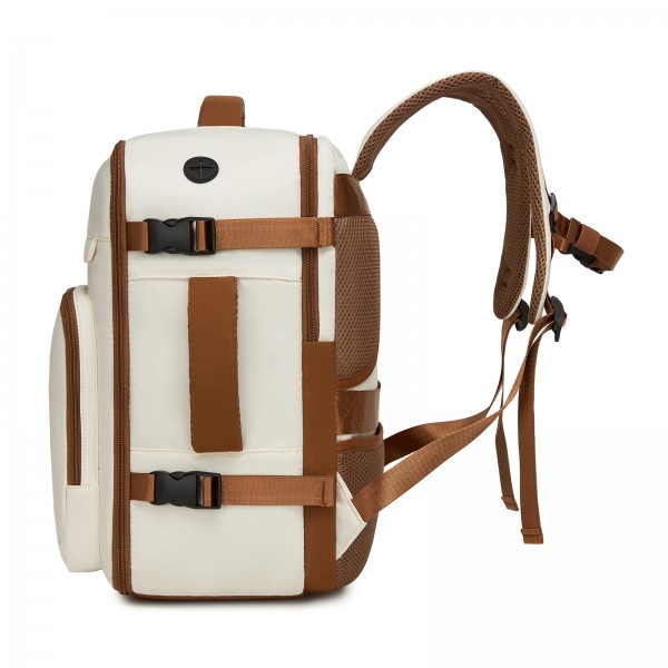 BPK2601- Kono Kabinen-Reiserucksack 40×20×30 cm – Wasserabweisend, Mehrere Fächer, Gepolstertes Laptopfach, Diebstahlsicher, Handgepäck-Tasche - Beige und Braun