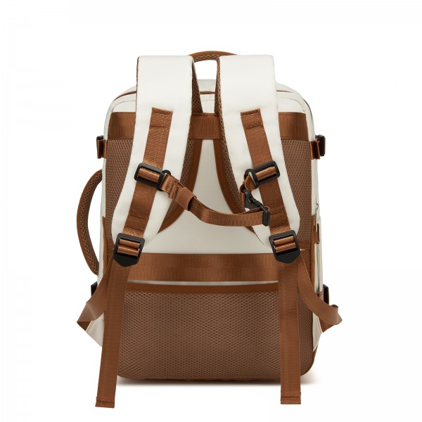 BPK2601- Kono Kabinen-Reiserucksack 40×20×30 cm – Wasserabweisend, Mehrere Fächer, Gepolstertes Laptopfach, Diebstahlsicher, Handgepäck-Tasche - Beige und Braun