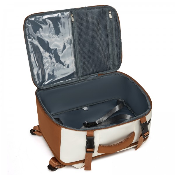 BPK2601- Kono Kabinen-Reiserucksack 40×20×30 cm – Wasserabweisend, Mehrere Fächer, Gepolstertes Laptopfach, Diebstahlsicher, Handgepäck-Tasche - Beige und Braun