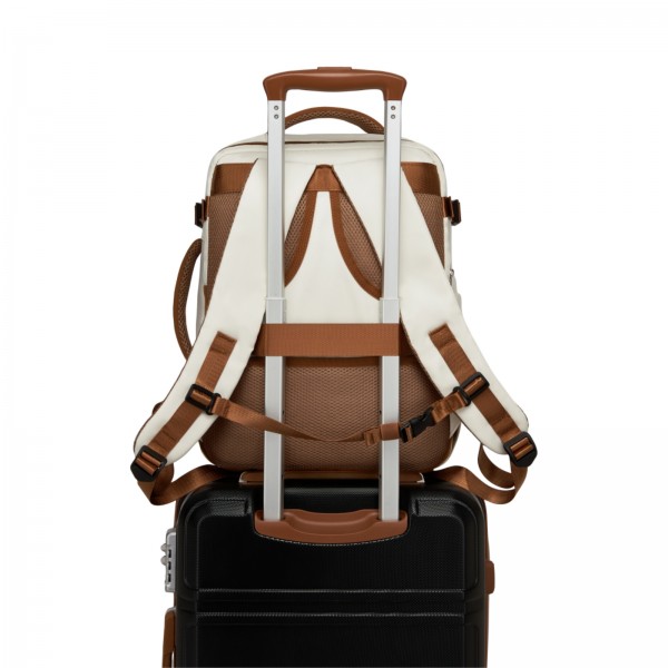 BPK2601- Kono Kabinen-Reiserucksack 40×20×30 cm – Wasserabweisend, Mehrere Fächer, Gepolstertes Laptopfach, Diebstahlsicher, Handgepäck-Tasche - Beige und Braun