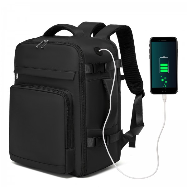 BPK2601- Kono Kabinen-Reiserucksack 40×20×30 cm – Wasserabweisend, Mehrere Fächer, Gepolstertes Laptopfach, Diebstahlsicher, Handgepäck-Tasche - Schwarz