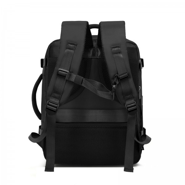 BPK2601- Kono Kabinen-Reiserucksack 40×20×30 cm – Wasserabweisend, Mehrere Fächer, Gepolstertes Laptopfach, Diebstahlsicher, Handgepäck-Tasche - Schwarz