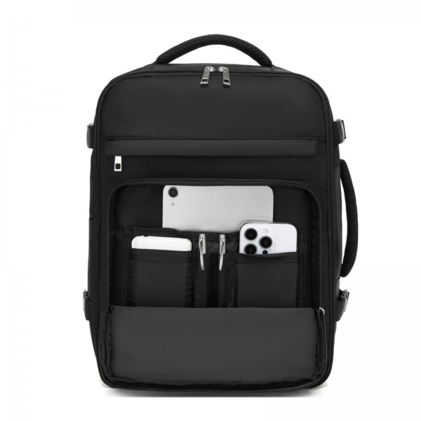 BPK2601- Kono Kabinen-Reiserucksack 40×20×30 cm – Wasserabweisend, Mehrere Fächer, Gepolstertes Laptopfach, Diebstahlsicher, Handgepäck-Tasche - Schwarz