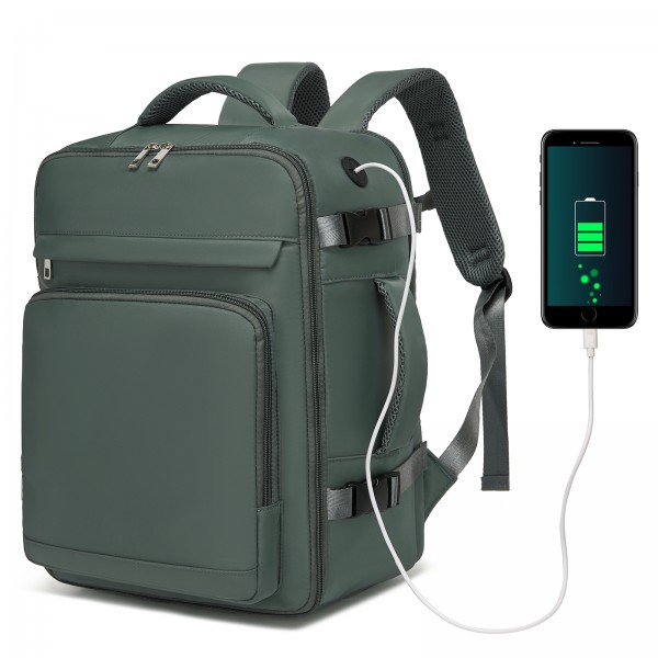 BPK2601- Kono Kabinen-Reiserucksack 40×20×30 cm – Wasserabweisend, Mehrere Fächer, Gepolstertes Laptopfach, Diebstahlsicher, Handgepäck-Tasche - Grün