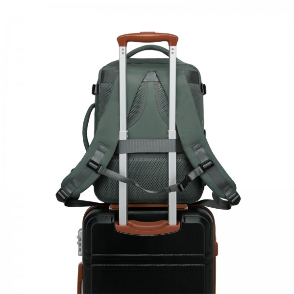 BPK2601- Kono Kabinen-Reiserucksack 40×20×30 cm – Wasserabweisend, Mehrere Fächer, Gepolstertes Laptopfach, Diebstahlsicher, Handgepäck-Tasche - Grün