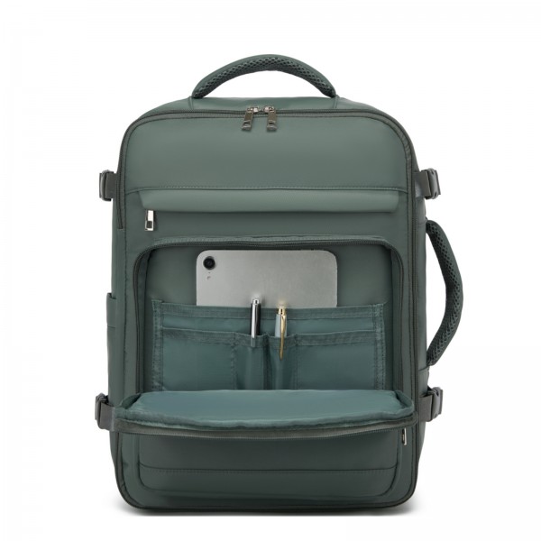 BPK2601- Kono Kabinen-Reiserucksack 40×20×30 cm – Wasserabweisend, Mehrere Fächer, Gepolstertes Laptopfach, Diebstahlsicher, Handgepäck-Tasche - Grün