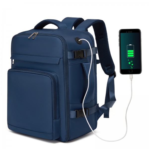 BPK2601- Kono Kabinen-Reiserucksack 40×20×30 cm – Wasserabweisend, Mehrere Fächer, Gepolstertes Laptopfach, Diebstahlsicher, Handgepäck-Tasche - Marineblau