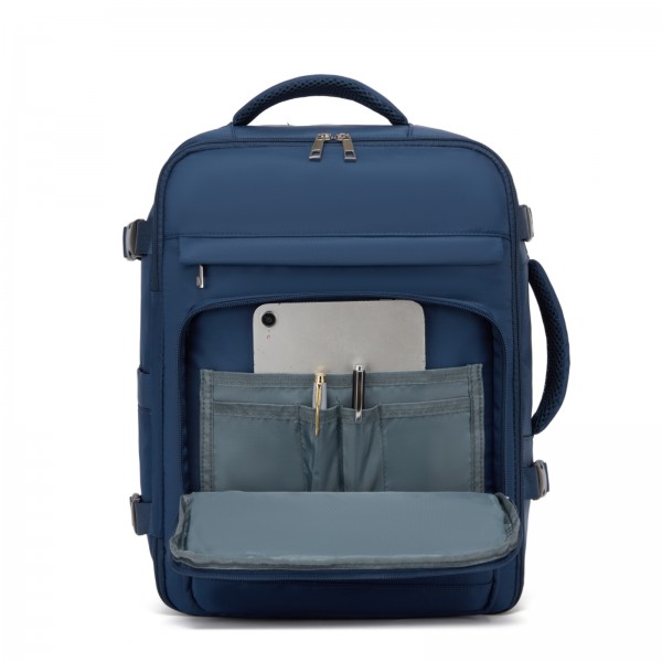 BPK2601- Kono Kabinen-Reiserucksack 40×20×30 cm – Wasserabweisend, Mehrere Fächer, Gepolstertes Laptopfach, Diebstahlsicher, Handgepäck-Tasche - Marineblau
