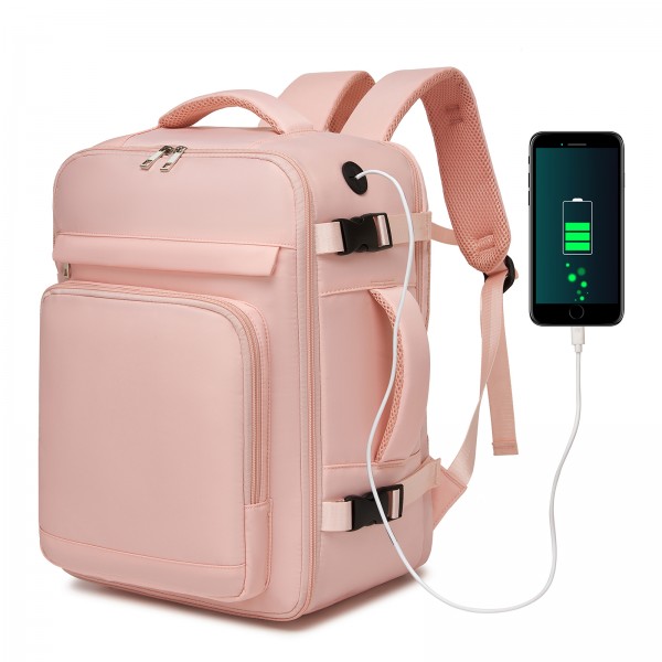 BPK2601- Kono Kabinen-Reiserucksack 40×20×30 cm – Wasserabweisend, Mehrere Fächer, Gepolstertes Laptopfach, Diebstahlsicher, Handgepäck-Tasche - Rosa