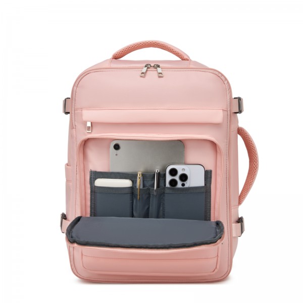 BPK2601- Kono Kabinen-Reiserucksack 40×20×30 cm – Wasserabweisend, Mehrere Fächer, Gepolstertes Laptopfach, Diebstahlsicher, Handgepäck-Tasche - Rosa