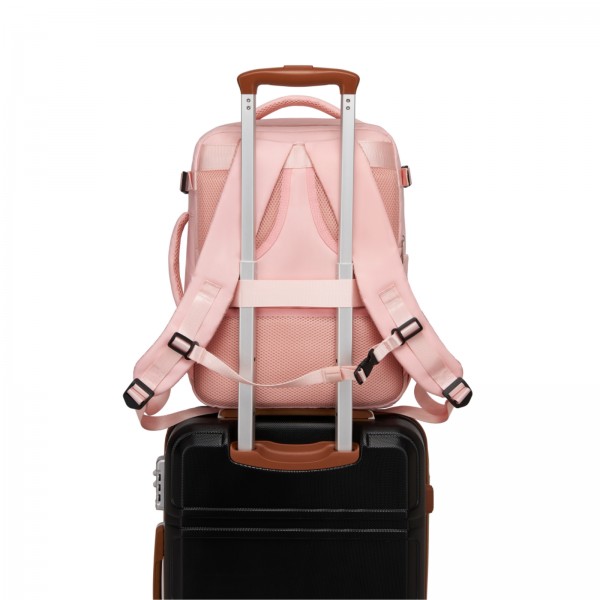 BPK2601- Kono Kabinen-Reiserucksack 40×20×30 cm – Wasserabweisend, Mehrere Fächer, Gepolstertes Laptopfach, Diebstahlsicher, Handgepäck-Tasche - Rosa