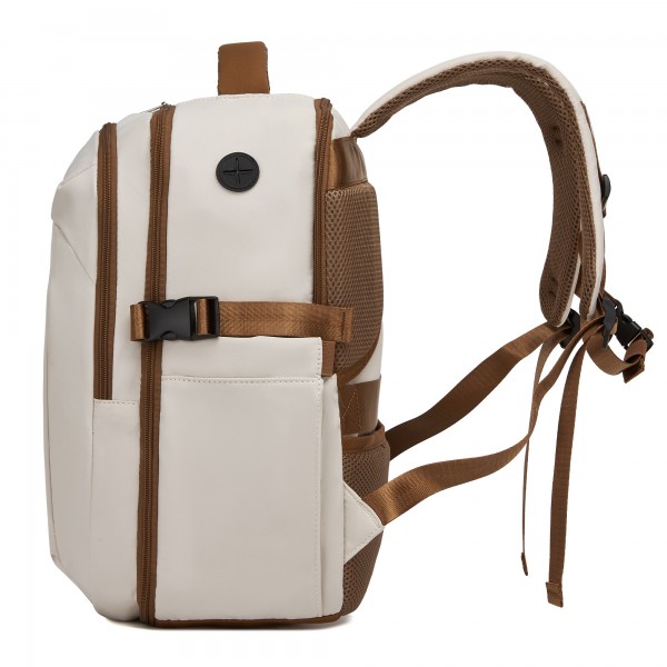 BPK2602- Kono Cabin Approved Carry On Backpack 40×30×20cm, Water Resistant 15.6 Inch Laptop Travel Rucksack with Dry-wet Separation Pouch - Beige and Brown