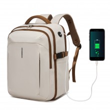 BPK2602- Kono Flugzugelassener Handgepäck-Rucksack 40×30×20 cm, wasserabweisender 15,6-Zoll Laptop-Reiserucksack mit Trocken-Nass-Fach - Beige und Braun