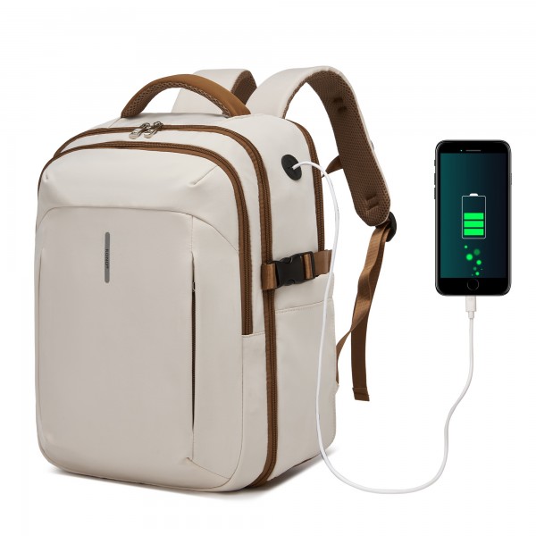 BPK2602- Kono Cabin Approved Carry On Backpack 40×30×20cm, Water Resistant 15.6 Inch Laptop Travel Rucksack with Dry-wet Separation Pouch - Beige and Brown