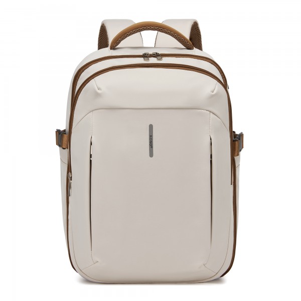 BPK2602- Kono Cabin Approved Carry On Backpack 40×30×20cm, Water Resistant 15.6 Inch Laptop Travel Rucksack with Dry-wet Separation Pouch - Beige and Brown