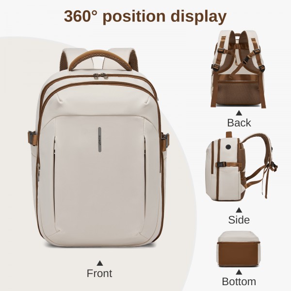 BPK2602- Kono Cabin Approved Carry On Backpack 40×30×20cm, Water Resistant 15.6 Inch Laptop Travel Rucksack with Dry-wet Separation Pouch - Beige and Brown