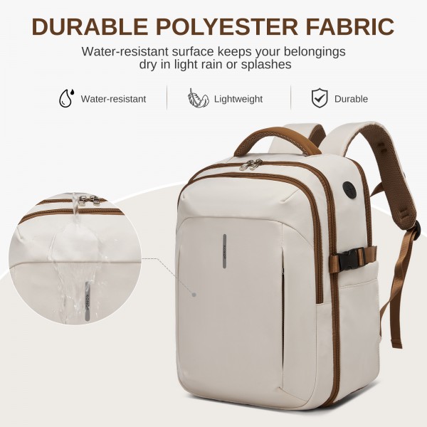BPK2602- Kono Cabin Approved Carry On Backpack 40×30×20cm, Water Resistant 15.6 Inch Laptop Travel Rucksack with Dry-wet Separation Pouch - Beige and Brown