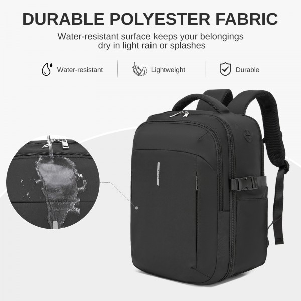 BPK2602- Kono Cabin Approved Carry On Backpack 40×30×20cm, Water Resistant 15.6 Inch Laptop Travel Rucksack with Dry-wet Separation Pouch - Black