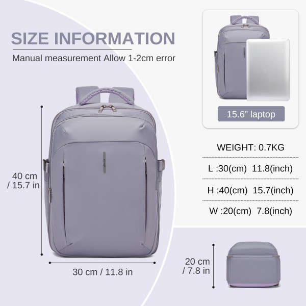 BPK2602- Kono Cabin Approved Carry On Backpack 40×30×20cm, Water Resistant 15.6 Inch Laptop Travel Rucksack with Dry-wet Separation Pouch - Purple