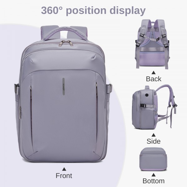 BPK2602- Kono Cabin Approved Carry On Backpack 40×30×20cm, Water Resistant 15.6 Inch Laptop Travel Rucksack with Dry-wet Separation Pouch - Purple