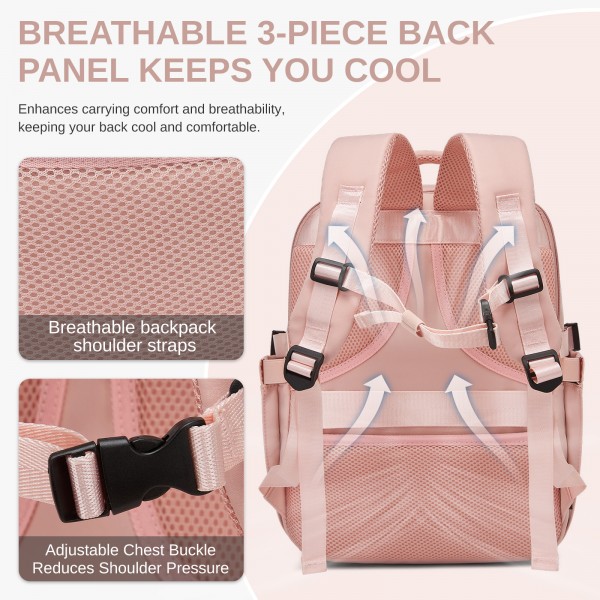 BPK2602- Kono Cabin Approved Carry On Backpack 40×30×20cm, Water Resistant 15.6 Inch Laptop Travel Rucksack with Dry-wet Separation Pouch - Pink
