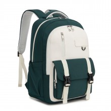 BPK2605 - KONO Durable Water-Resistant Kids Backpack with Padded Laptop Sleeve and Multi-Pocket Organization for School - Green and Beige