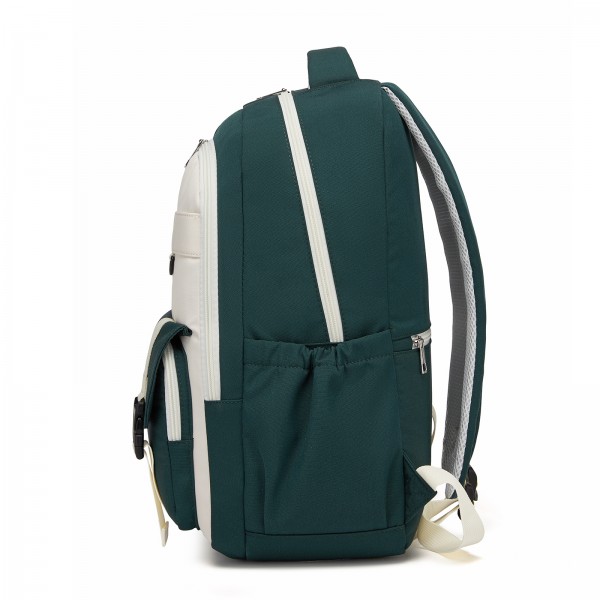 BPK2605 - KONO Durable Water-Resistant Kids Backpack with Padded Laptop Sleeve and Multi-Pocket Organization for School - Green and Beige