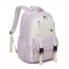 BPK2605 - KONO Durable Water-Resistant Kids Backpack with Padded Laptop Sleeve and Multi-Pocket Organization for School - Purple and Beige
