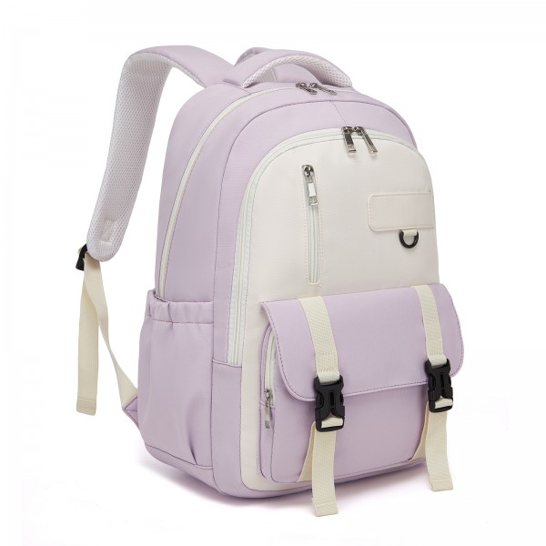 BPK2605 - KONO Durable Water-Resistant Kids Backpack with Padded Laptop Sleeve and Multi-Pocket Organization for School - Purple and Beige