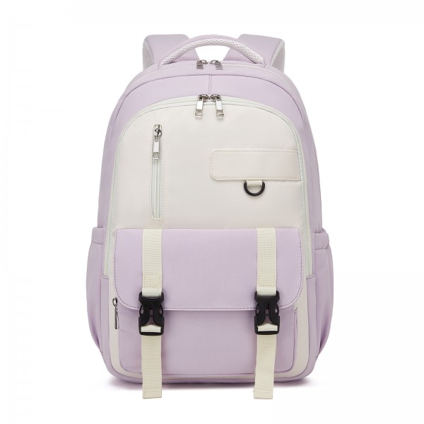 BPK2605 - KONO Durable Water-Resistant Kids Backpack with Padded Laptop Sleeve and Multi-Pocket Organization for School - Purple and Beige