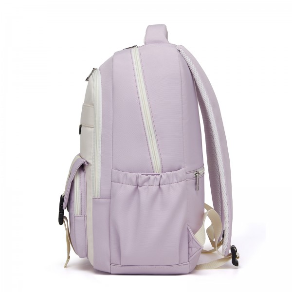 BPK2605 - KONO Durable Water-Resistant Kids Backpack with Padded Laptop Sleeve and Multi-Pocket Organization for School - Purple and Beige