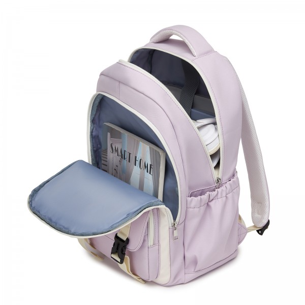 BPK2605 - KONO Durable Water-Resistant Kids Backpack with Padded Laptop Sleeve and Multi-Pocket Organization for School - Purple and Beige