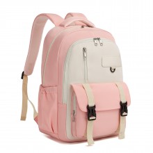 BPK2605 - KONO Durable Water-Resistant Kids Backpack with Padded Laptop Sleeve and Multi-Pocket Organization for School - Pink and Beige