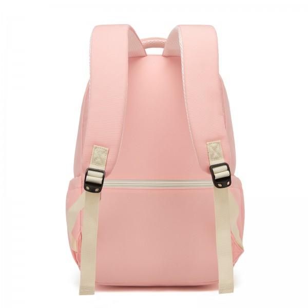 BPK2605 - KONO Durable Water-Resistant Kids Backpack with Padded Laptop Sleeve and Multi-Pocket Organization for School - Pink and Beige