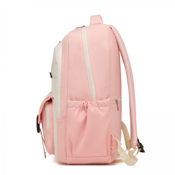BPK2605 - KONO Durable Water-Resistant Kids Backpack with Padded Laptop Sleeve and Multi-Pocket Organization for School - Pink and Beige