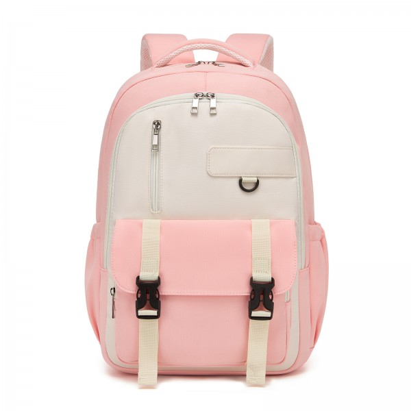 BPK2605 - KONO Durable Water-Resistant Kids Backpack with Padded Laptop Sleeve and Multi-Pocket Organization for School - Pink and Beige
