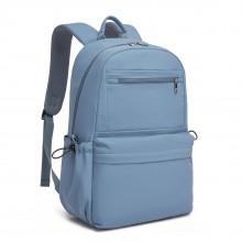 BPK2606 - KONO Stylish Solid-Color Casual Backpack for School and Weekend Trips with Multi-Pocket Storage - Blue