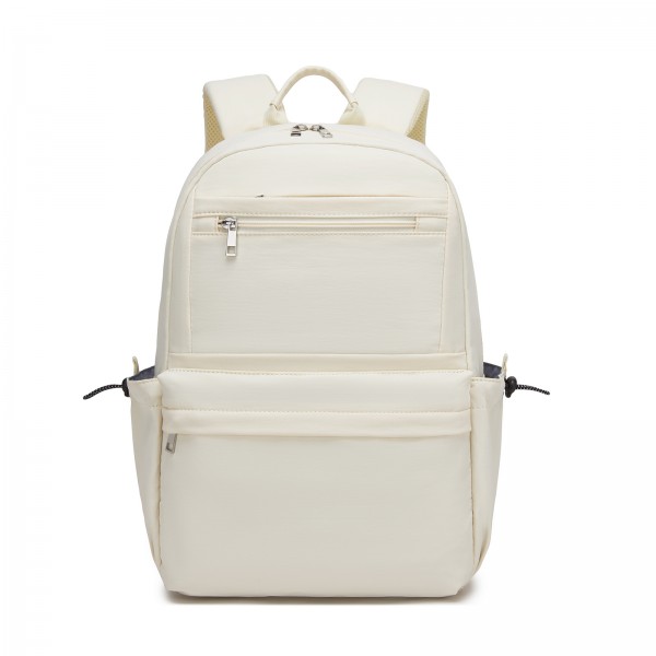 BPK2606 - KONO Stylish Solid-Color Casual Backpack for School and Weekend Trips with Multi-Pocket Storage - Beige
