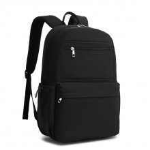 BPK2606 - KONO Stylischer Einfarbiger Freizeitrucksack für Schule und Wochenendausflüge mit Mehreren Taschen - Schwarz