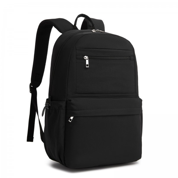 BPK2606 - KONO Stylish Solid-Color Casual Backpack for School and Weekend Trips with Multi-Pocket Storage - Black