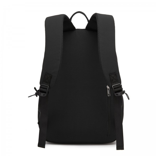BPK2606 - KONO Stylish Solid-Color Casual Backpack for School and Weekend Trips with Multi-Pocket Storage - Black