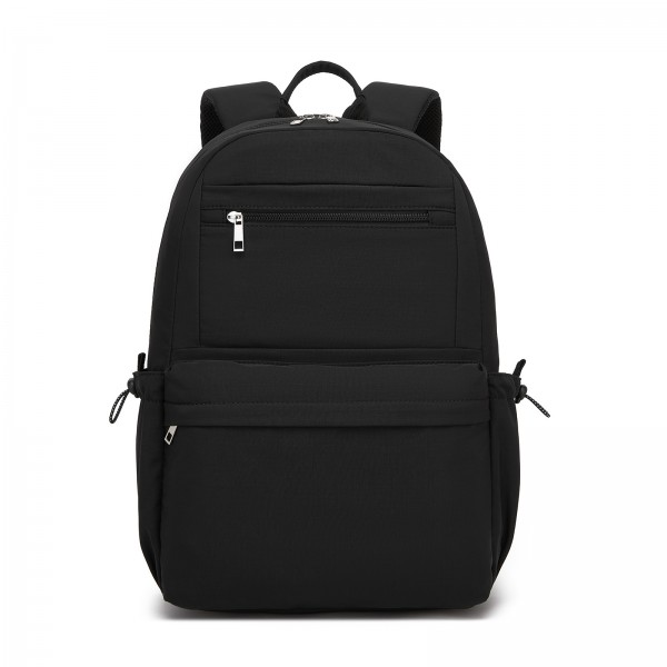 BPK2606 - KONO Stylish Solid-Color Casual Backpack for School and Weekend Trips with Multi-Pocket Storage - Black