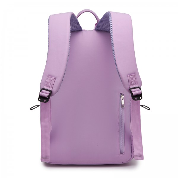 BPK2606 - KONO Stylish Solid-Color Casual Backpack for School and Weekend Trips with Multi-Pocket Storage - Purple