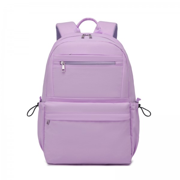 BPK2606 - KONO Stylish Solid-Color Casual Backpack for School and Weekend Trips with Multi-Pocket Storage - Purple