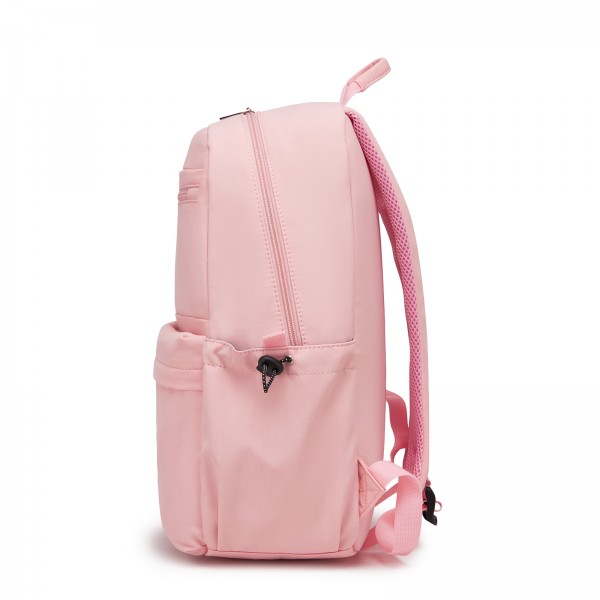 BPK2606 - KONO Stylish Solid-Color Casual Backpack for School and Weekend Trips with Multi-Pocket Storage - Pink