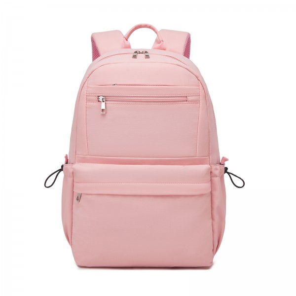 BPK2606 - KONO Stylish Solid-Color Casual Backpack for School and Weekend Trips with Multi-Pocket Storage - Pink