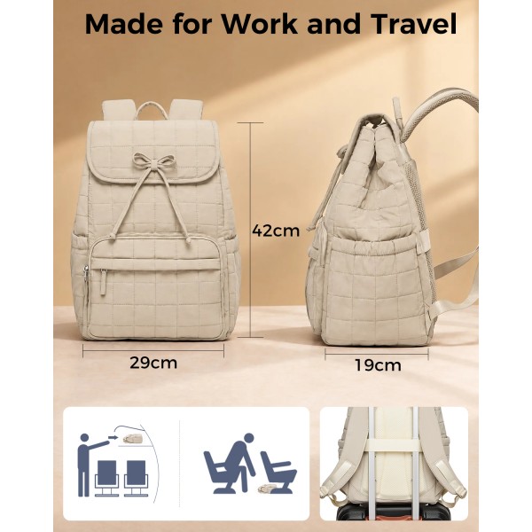 BPK2626 - Kono 23L Reise-Laptop-Rucksack, wasserabweisender Nylon-Rucksack, passend für 15,6-Zoll-Notebook für Arbeit, Schule und Wochenendreise - Beige